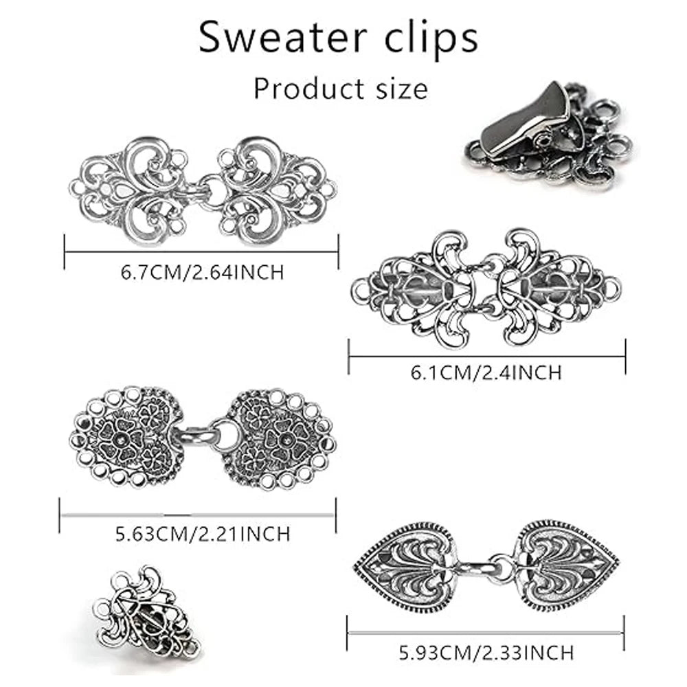 Vintage Sweater Cardigan Clips Set – Floral Metal Brooches