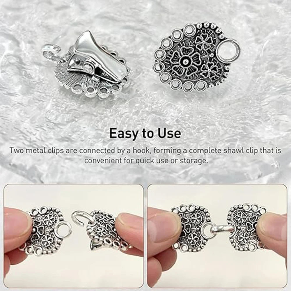 Vintage Sweater Cardigan Clips Set – Floral Metal Brooches